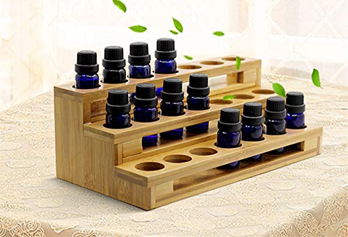 MKNZONE Caja de Aceite Esencial de Madera - 3 Tier 18 Ranuras de Exhibición Cosmética de Bambú Natural, Estante de Presentación Ideal para Perfume y Aceite Perfumado y Esmalte de Uñas