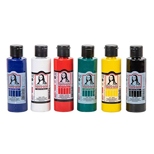 Monalisa Pintura Acrílica, Juego de 6 Colores (70 ml.), Resistente al Agua, para Niños, Adultos, Pintores Aficionados y Estudiantes