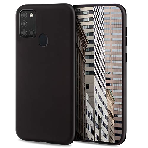 Moozy Lifestyle. Funda para Samsung A21s, Negra - Cover Carcasa de Silicona Líquida con Acabado Mate y Forro de Microfibra Suave