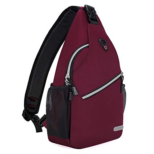 MOSISO Bolso de Honda, Poliéster Repelente de Agua Duradero Pecho Hombro Desbalanceada Gimnasia Fanny Ligero Crossbody Saco Satchel al Aire Libre Excursión Mochila Daypack, Vino Rojo