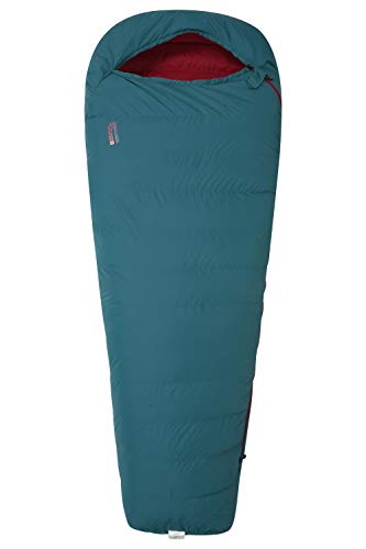 Mountain Warehouse Saco de Dormir de Plumas Ligero semicuadrado - Forma de Momia, Capucha Ligera, Cremallera Aislante de Doble dirección - Ideal para excursiones Azul petróleo Talla única