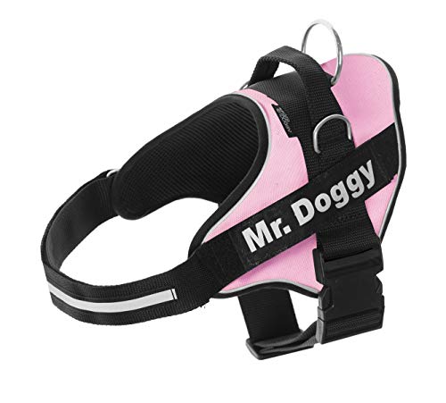 Mr. Doggy Arnés Personalizado para Perros - Reflectante - Incluye 2 Etiquetas con Nombre - Todos los Tamaños - De Calidad y Resistente (XL 30-45KG, Rosa)