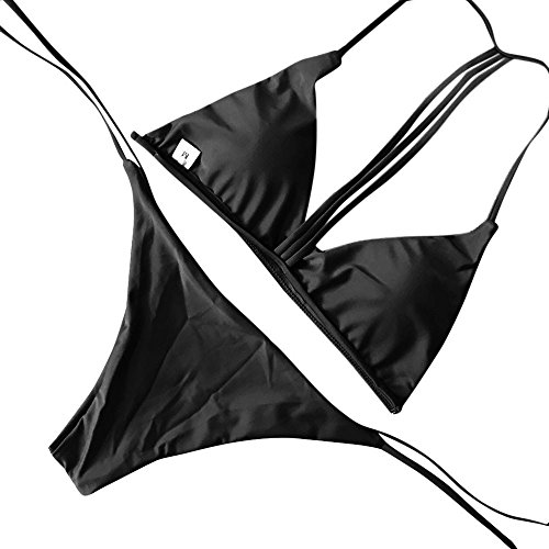 N-B Bikini Mujer Halter Push Up Dos Piezas Conjuntos Negra V-Cuello Minimalismo Tirantes Empalme Verde Traje de Baño Talle Bajo Tanga Sexy Bañador S-L