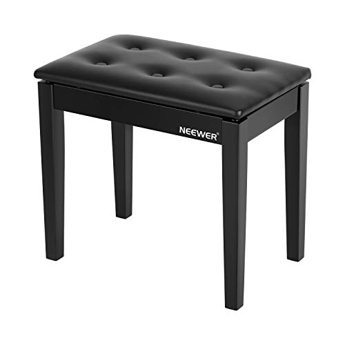 Neewer Taburete Banco Piano Madera con Almacenamiento Partituras Asiento Solo Negro Cojín Cuero PU Construcción Madera Dura Sólida DX10