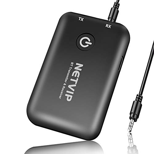 NETVIP Transmisor Bluetooth Adaptador 2 en 1 Bluetooth Transmisor Receptor para TV, PC, MP3, Adaptador Bluetooth de Coche, Altavoz, con Jack 3,5 mm Receptor Audio Música