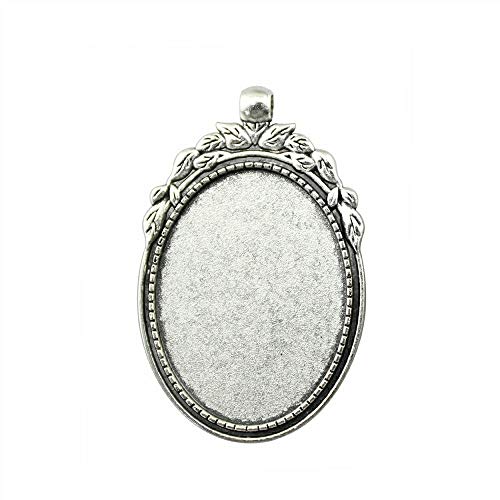 NEWME 6 Unids 30x40mm Tamaño Interior Oval de Plata Antiguo plateado Ramas de los árboles de Perforación Lateral Único Side-On Cameo Cabochon Base Ajuste DIY Artesanía Foto Vidrio en Blanco