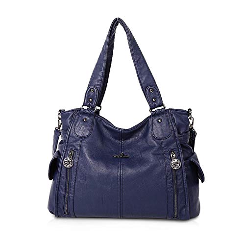 NICOLE&DORIS Moda Grande Bolsos de Mujer Bolso Señora Tote,Bolso de Hombro de Suave PU Cuero Bolso Bandolera bolsa de trabajo Azul