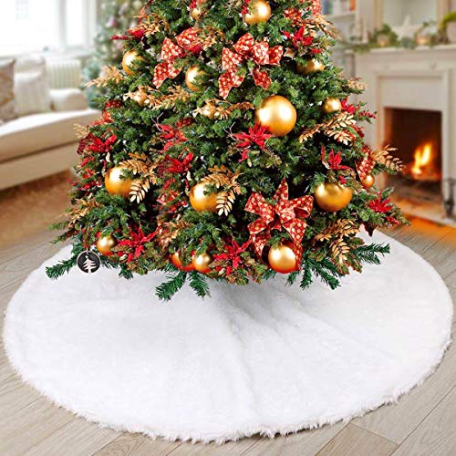 NTMY Faldas para el Árbol de Navidad Blanco Piel sintética Felpa para Navidad/Año Fiesta/Decoración del Hogar