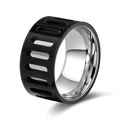 Onefeart Acero Inoxidable Anillo para Hombres Chicos Gótico Estilo Hueco Diseño Alto Pulido Negro Plata Tamaño 25