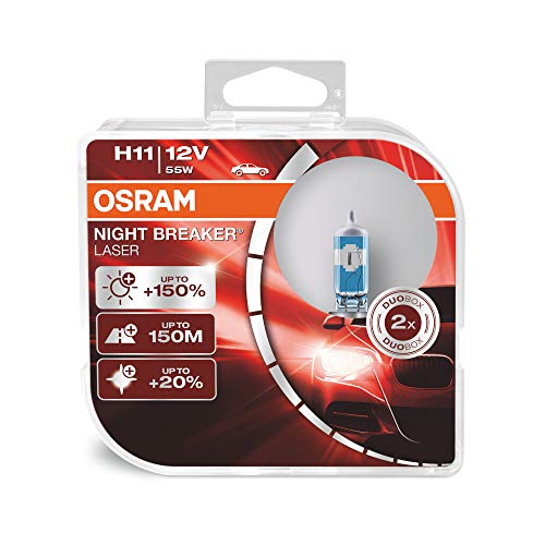 OSRAM NIGHT BREAKER LASER H11, Gen 2, +150% más luz, bombillas H11 para faros delanteros, 64211NL-HCB, 12V, duo box (2 lámparas)