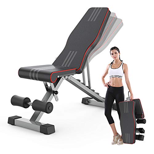 OUNUO Banco de Pesas Ajustable Plegable 330 Libras de Capacidad Banco de Entrenamiento de Cuerpo Completo Levantamiento de Pesas Prensa de Banco Inclinada para el Gimnasio