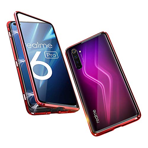 OVANN Funda para Realme 6 Pro Carcasa Adsorcion Magnetica Tech Cover 360 Grados Protección Marco Aluminio Vidrio Templado Imán Fuerte Metal Flip Case