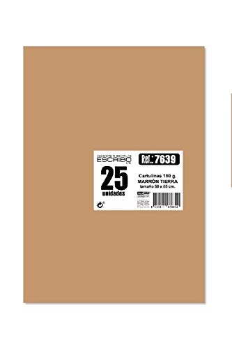 Pack 25 CARTULINAS 180 gr/m2 - Medida 50 x 65cm (grande) - Color: MARRÓN TIERRA - Material Reciclable