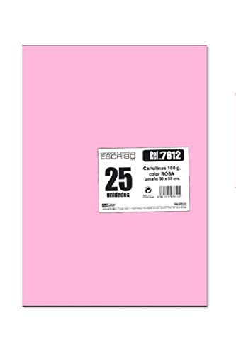 Pack 25 CARTULINAS 180 gr/m2 - Medida 50x65cm (grande) - Color: ROSA PASTEL - Material 100% Reciclable