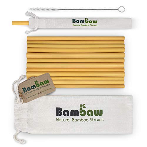 Pajitas de Bambú | Pajitas Reutilizables | Fabricadas en Bali | Pack 12 Pajitas Biodegradables | Pajitas Cócteles | Pajitas Largas | Incluye Cepillo de Limpieza y Bolsa de Jute | Bambaw (22 cm)