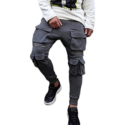 Pantalones Deportivos para Hombre Otoño e Invierno Moda Multibolsillos Hip-Hop Fitness Pantalones Deportivos Casuales Delgados adecuados para Deportes al Aire Libre 3XL