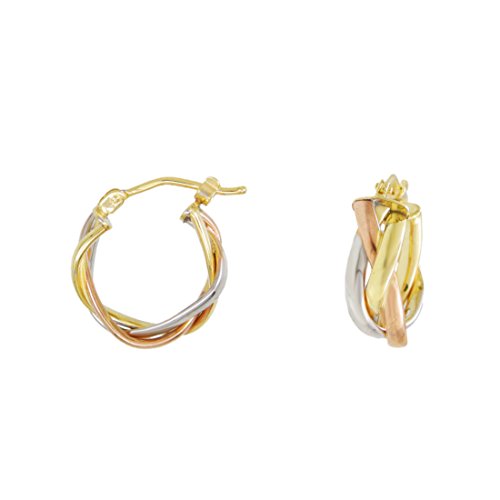 Pendientes de aro de oro auténtico para mujer - Compuestos de 3 oros; colores: amarillo, blanco y rosa