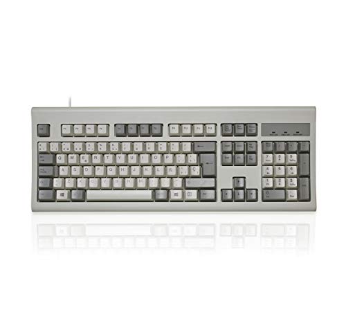 Perixx PERIBOARD-106MW, Teclado USB Eficiente Full Size, Teclas Ergonómicas Curveadas, Estilo Retro Clásico - QWERTY Español (Blanco y Beige)