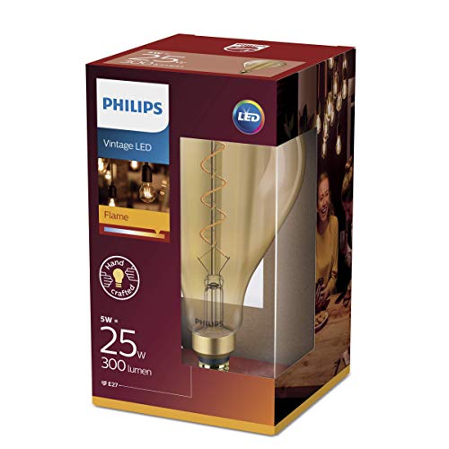 Philips LED Bombilla de filamento decorativa, efecto ahumado y forma estándar, consumo de 5 W equivalente a 25 W de una bombilla incandescente, casquillo gordo E27