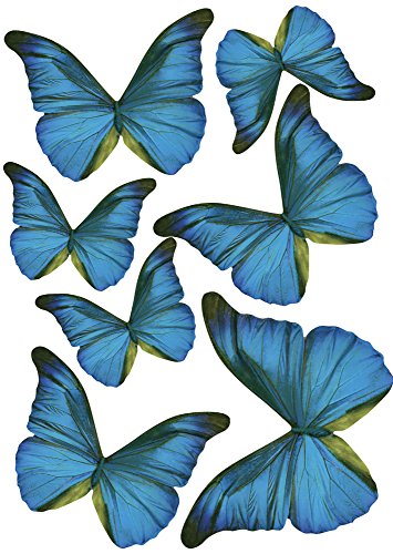 Plage 3D Charming Butterfly Stickers Decoration Transparente [7 Butterflies Between 8 x 6,5 cm and 14 x 11 cm], plástico, Blue, 14 x 0.1 X 11 cm, 7 Unidades de Medida