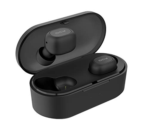 QCY T2 - Auriculares Deportivos Bluetooth 5.0 con Funda, 32 Horas de duración de la batería, inalámbricos, para iPhone, Samsung, Huawei, con batería Potente, IPX4 Impermeable y micrófono (Negro)