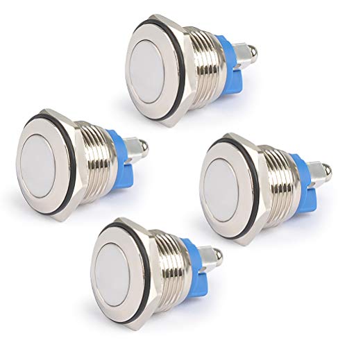 QLOUNI 4pcs IP65 Interruptores de Botón Metal de Presión Ø16mm DC36V/2A Restablecimiento Automático para Coche Luz Lámpara