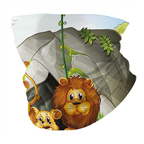 Q&SZ Sweatshirt Outdoor Headband Forest Lion Family In The Jungle Woods King Zoo Nursery Illustration Apricot Chocolate Hunter Green Scarf Neck Gaiter Face Bandana Scarf Head Scarf