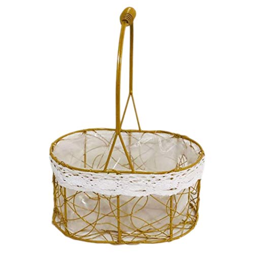 QZH Cesta de Mimbre para Almacenamiento, Cesta de Flores de Alambre de Metal con asa, Cesta Tejida para Jardinera, decoración de Cesta de Almacenamiento de Dulces