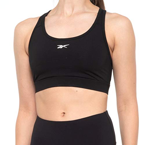 Reebok Women's Wireless Racerback Sports Bra - Medium Impact Athletic Active Fitness & Gym Bralette w/Keyhole Cutout - Black Rebel Bra, Small