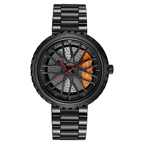 Relojes De Pulsera,Reloj De Cuarzo Resistente Al Agua Personalidad Modelo De Rueda De Coche Reloj, Todo Negro