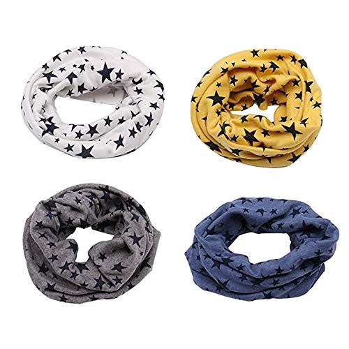 Richaa 4 PCS Infinity Scarves para niños, Star Winter Cotton Neck Warmer para niños niñas Multiuso O-Ring Collar Bufandas Sombrero Bandana