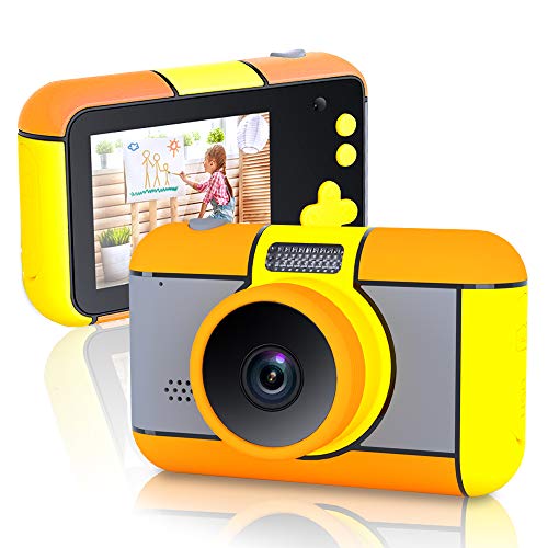 richgv Cámara para Niños， Cámara de Video 1080p HD con Mmoria 16GB， Videocámaras Juguetes, Doble Lente, Pantalla de 2.4 Pulgadas, Cámara Juguetes Niños 3-10 Años (Naranja)