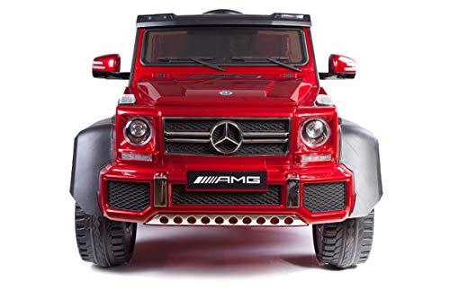 RIRICAR Coche eléctrico Mercedes-Benz G63 6X6, Pantalla LCD, 2.4 GHz, 12V14AH, Batería extraíble, 4 X Motor, Control Remoto, Asiento d Cuero Doble, Ruedas EVA, Radio, Pintado de Negro