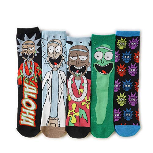 ROUNDER Calcetines de algodón con Personalidad de Dibujos Animados Rick y Morty Calcetines de Tubo Mediano Calcetines de Personajes de Anime 2 Pares-F (5 Pares)_Talla única