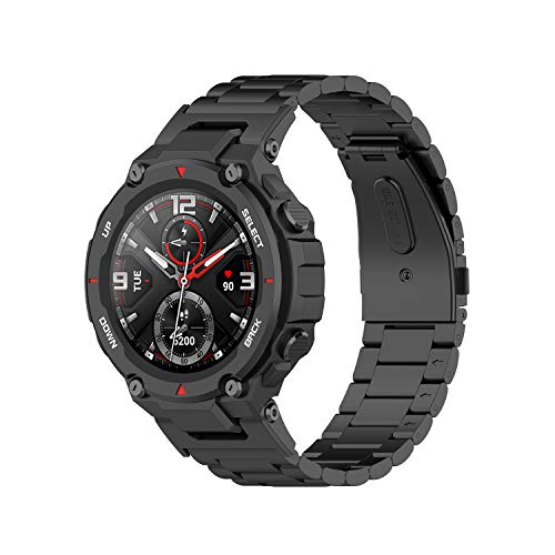 RuenTech Pulsera compatible con Amazfit T-Rex pulsera de metal, accesorio compatible con Amazfit T-Rex Smart Watch correas (negro)