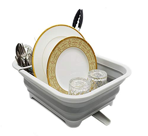 SAMMART Escurreplatos plegable con boquilla giratoria, estante de secado plegable, organizador portátil de vajilla – Bandeja de almacenamiento de cocina para ahorrar espacio (1, gris)