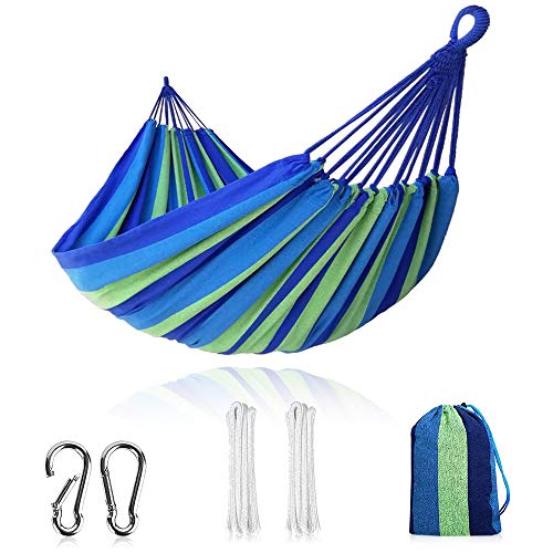 SANBLOGAN Hamaca Doble para Camping, Hamaca Ultraligera Portátil Garden Hammock 280x150cm Hamaca Extra Grande Carga 300KG Exterior e Interio Hamaca de Algodón para Jardín Patio Outdoor Playa Viaje