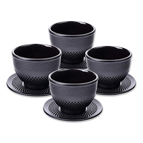 Schramm® 4 pieces cast iron tea cups with saucers studded structure asian tea cups mugs including saucers