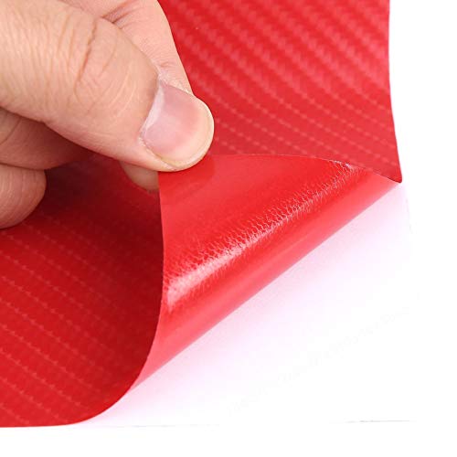 Sepikey Etiqueta engomada roja de la película del Vinilo del Coche Etiquetas engomadas Libres del Coche de la Burbuja de la Fibra de Carbono 4D Pegatinas （1M x 50cm）