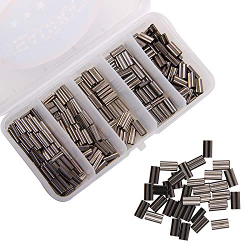 Shaddock Kit Manguitos de Crimpado de Doble Barril de Pesca - 350pcs Conector de Latón Conjunto de Conector de Tubo de Cobre de Alta Resistencia Tamaño 1.2-2.0mm