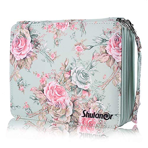 Shulaner Estuches 168 ranuras la caja de lápiz - Estuche para lápices de colores con 4 cremalleras Organizador Oxford de gran capacidad caja de lápiz lápiz 160 slots estuches - Rosas verde