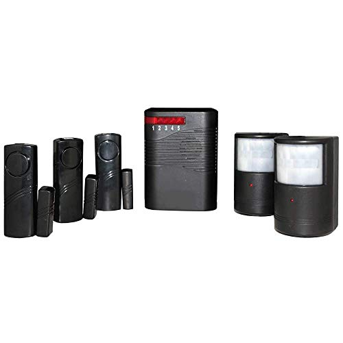 Sistema de alarma inalámbrico – Kit con 5 puntos de vigilancia (1 receptor de 110 dB + 2 sensores de movimiento + 3 sensores de apertura)