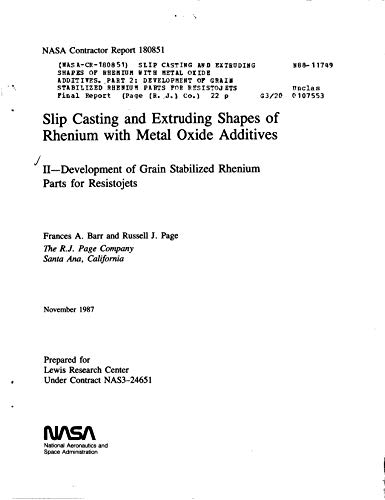 Slip casting and extruding shapes of rhemium with metal oxide additives. Part 2: Development of grain stabilized rhenium parts for resistojets (English Edition)