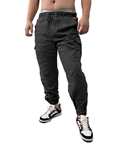 SOMTHRON Hombre Cinturón de Cintura elástico Pantalones de chándal de algodón Largo Jogging Pantalones de Carga Deportiva de Talla Grande Pantalones Cortos con Bolsillos Pantalones (DG-4XL)