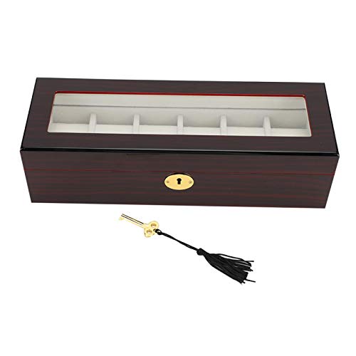 Sonew Vitrina de Reloj Organizador de Joyas, Caja de Almacenamiento de Reloj de Madera de 6 Rejillas Caja de Regalo Accesorio de Reloj con Llave de Cerradura Vitrina de joyería