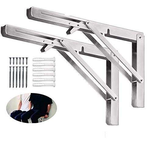 Soportes de estante plegables profesionales de 10 in, 2 piezas de soporte plegable de acero inoxidable resistente, soportes resistentes para banco de trabajo montado en la pared para ahorrar espacio