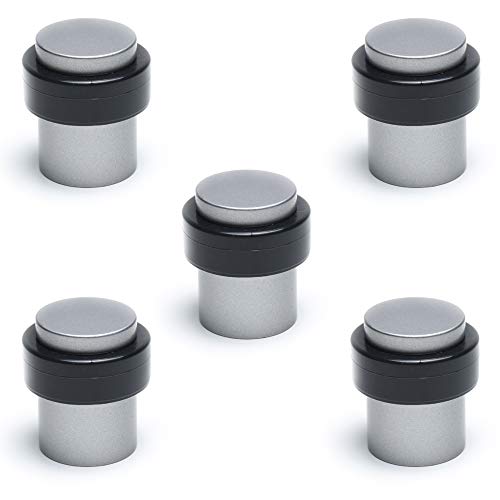 Sossai 5 x topes metálicos para Puertas TSM-S | Óptica Satinada | Anillo Amortiguador de Goma para Muebles | Peso: 70g | Diámetro: 3,5 cm | Incl. Tornillos y Tacos