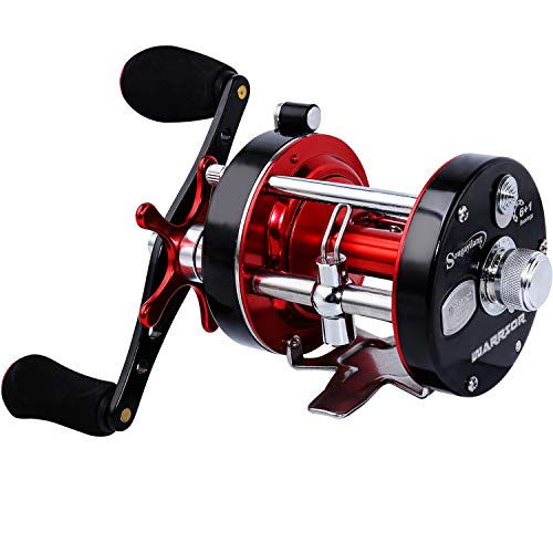 Sougayilang - Carrete de pesca redondo, con estructura de metal reforzado y arrastre superior, Warrior6000, Right Hand-Red-Black