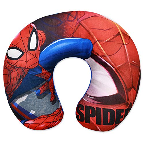 Spiderman - Cojín de cuello para niños, color rojo de viaje, vacaciones, coche, almohada de viaje Spiderman, almohada cervical, Marvel