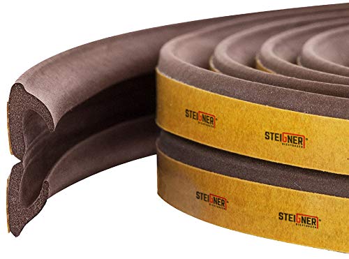 STEIGNER 50 m Junta Autoadhesiva para Ventanas V-Perfil Marrón Burlete de Goma EPDM Junta para Ventanas y Puertas